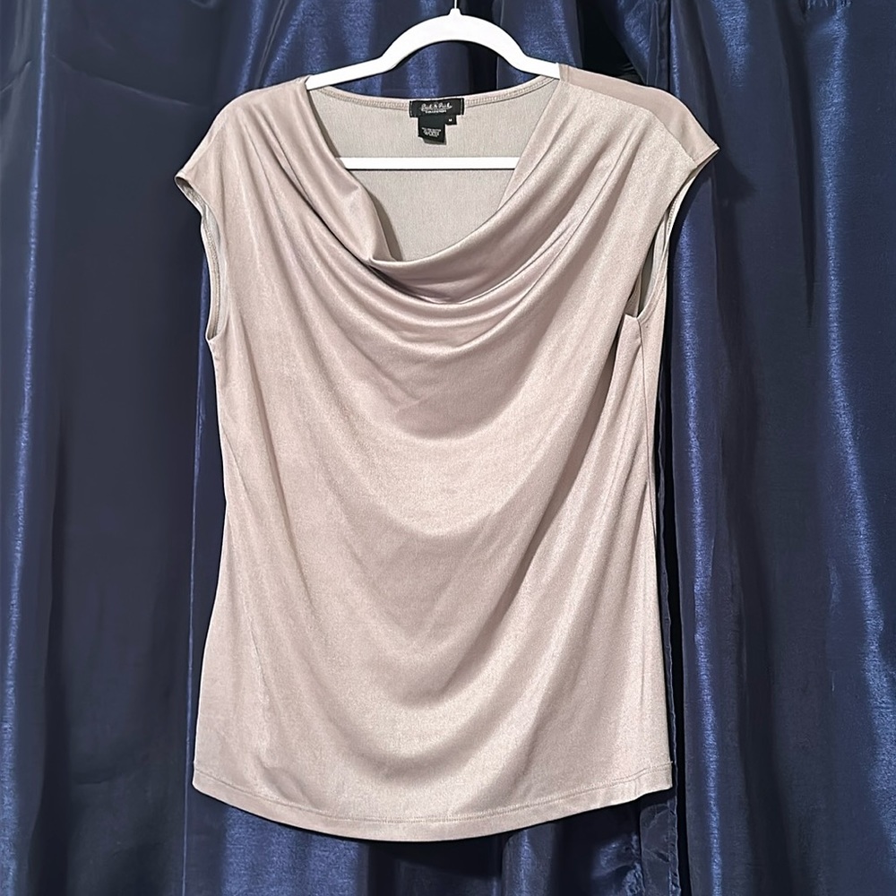 Beige gold cowl neck top